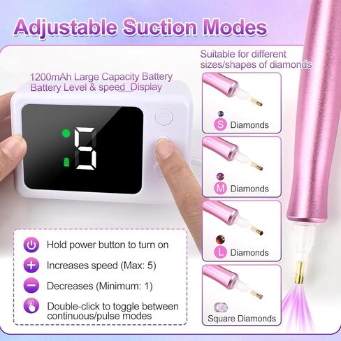 Philorn Electric Diamond Painting Pens, Rechargeable Cordless Diamond Art Pen, 1200mAh, Diamond Art Vacuum Pen with Storage Case, 5 Suction Levels, LED Screen Display, Diamond Art Accessories in Saudi Arabia