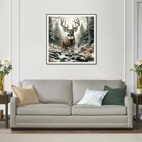 SJUTOUCI Deer Diamond Painting Kits for Adults, Landscape Deer Diamond Art Painting Kits, 5D Round Diamond Beads Dots Art Craft for Home Decor Gift 11.8x11.8inch/30x30cm in Kuwait