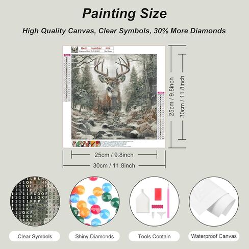 SJUTOUCI Deer Diamond Painting Kits for Adults, Landscape Deer Diamond Art Painting Kits, 5D Round Diamond Beads Dots Art Craft for Home Decor Gift 11.8x11.8inch/30x30cm in Kuwait