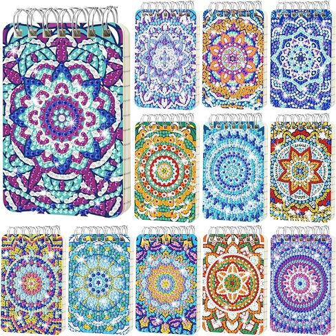 Frienda 12 Pcs Mandala Diamond Painting Notebook Kits for Adults DIY Mandala Diamond Art Journal Notebooks 5d Flower Gem Dots Cover Notepad Gift Set Journal Art Crafts Accessories with Tools in Kuwait
