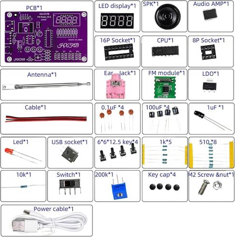 FM Radio Kit DIY Soldering Practice Kit with RDA5807 Module Auto Scan Store LCD Display Type-C for Beginners Adults in Saudi Arabia