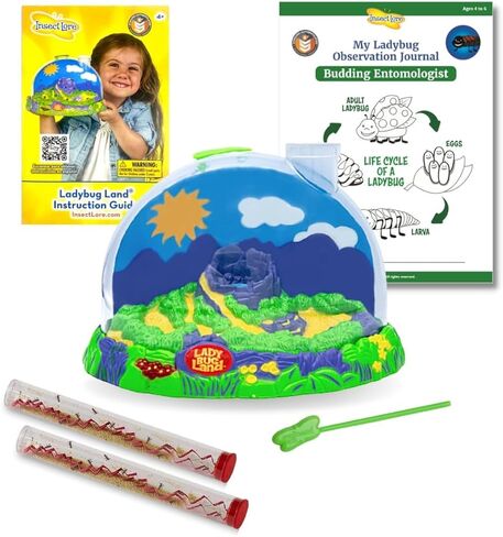 Insect Lore Life Cycle Lessons Bundle | Butterfly Kit with 2 Cups Live Caterpillars | Ladybug Land with 2 Tubes Live Ladybug Larvae | Reusable Habitats, 2 STEM Journals & More in Kuwait