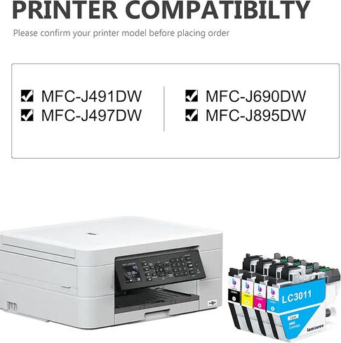 LC3011 Ink Cartridges Replacement for Brother LC3011 LC3011BK LC3011C LC3011M LC3011Y Work for MFC-J491DW MFC-J497DW MFC-J690DW MFC-J895DW Printers (4 Pack) in Saudi Arabia