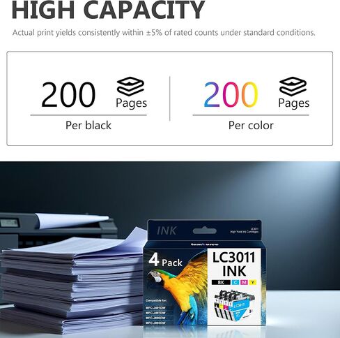 LC3011 Ink Cartridges Replacement for Brother LC3011 LC3011BK LC3011C LC3011M LC3011Y Work for MFC-J491DW MFC-J497DW MFC-J690DW MFC-J895DW Printers (4 Pack) in Saudi Arabia
