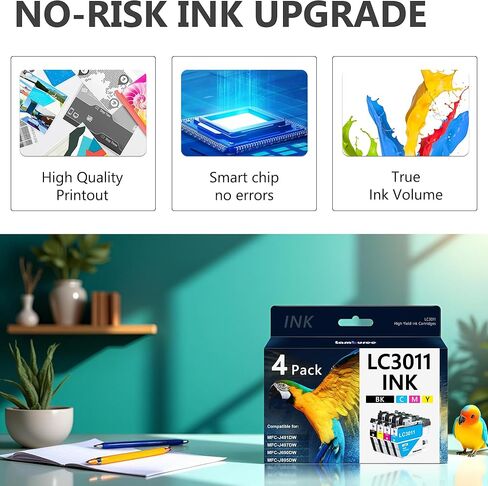 LC3011 Ink Cartridges Replacement for Brother LC3011 LC3011BK LC3011C LC3011M LC3011Y Work for MFC-J491DW MFC-J497DW MFC-J690DW MFC-J895DW Printers (4 Pack) in Saudi Arabia