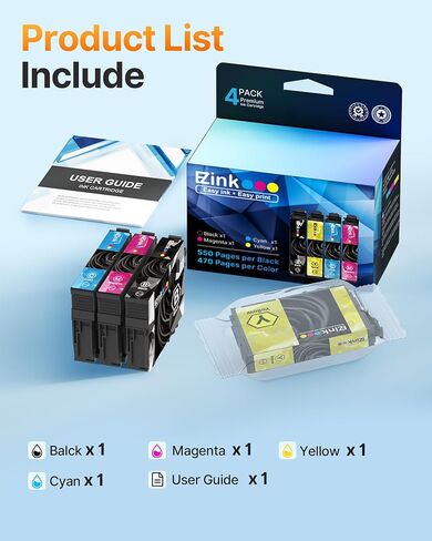 E-Z Ink Remanufactured Ink Cartridge Replacement for 202XL Ink Cartridges Combo Pack for 202xl Multipack for Epson Printer Workforce WF-2860 Expression XP-5100 (Black, Cyan, Magenta, Yellow 4 Pack) in Kuwait