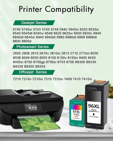 96XL 97XL Ink Cartridges Black Color Combo Pack (2-Pack 1Black/1Tri-Color) Replacement for HP 96 97 XL Ink Cartridges for Officejet 7310 7210 7410 Deskjet 6940 6980 5940 PhotoSmart 8050 8450 Printers in Kuwait