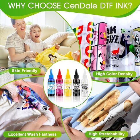 CenDale DTF Ink 600ML - Upgraded 3.0-5.0 cP Viscosity DTF Transfer Ink for Epson ET-8550 XP-15000 L1800 L805 R1390 R2400 1430 DTF Printers, Heat Transfer Printing to DTF Film, No Sediment in Saudi Arabia