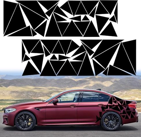 2pcs 53 * 17" Universal Triangles Car Decals Vinyl Auto DIY Car Body Side Sticker Graphics Racing Sports Accessories Exterior Decoration for Truck SUV Off-Road Vehicles (Triangle, Black) in Saudi Arabia