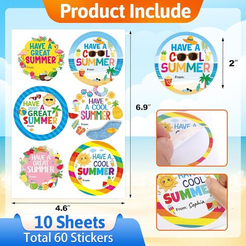 Ceiba Tree Summer Stickers 60Pcs Have a Cool Summer Gift Name Labels End of School Year 2 Inch Self Adhesive Sticker for Envelope Card Bag Box Party Decorations in Kuwait