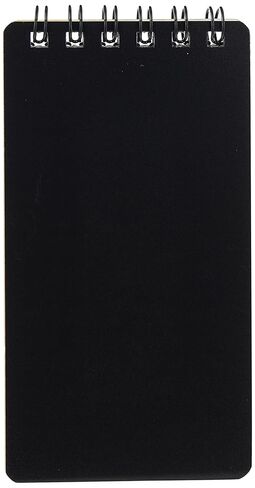Maruman Mnemosyne Lined Memo Pad- A7, 2.91" x 4.13", 50 Sheets / 100 Pages, 5mm Ruled Notebook, Perforated Pages & Wire-Bound to Lay Flat, Black, Made in Japan in Kuwait