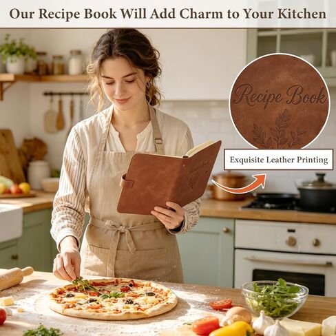 Dahey Blank Recipe Book Binder to Write in Your Own Recipes, Leather Family Recipe Journal Notebook with Long and Short Pages Empty Cookbook to Fill in 150 Recipes for Men Cooking Lover, Brown in Kuwait