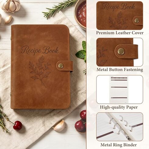 Dahey Blank Recipe Book Binder to Write in Your Own Recipes, Leather Family Recipe Journal Notebook with Long and Short Pages Empty Cookbook to Fill in 150 Recipes for Men Cooking Lover, Brown in Kuwait