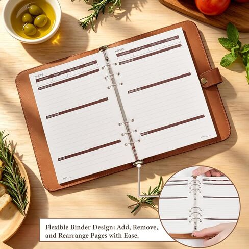 Dahey Blank Recipe Book Binder to Write in Your Own Recipes, Leather Family Recipe Journal Notebook with Long and Short Pages Empty Cookbook to Fill in 150 Recipes for Men Cooking Lover, Brown in Kuwait
