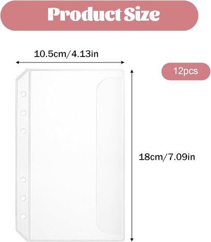 A6 Binder Pockets, 12PCS Clear PVC Zipless Cash Envelopes, A6 Cash Envelopes, 6-Hole Punched Side-Loading Budget Planner Inserts for 6-Ring Binder for Money Organizing in Saudi Arabia