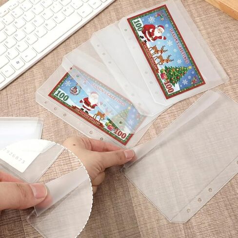 A6 Binder Pockets, 12PCS Clear PVC Zipless Cash Envelopes, A6 Cash Envelopes, 6-Hole Punched Side-Loading Budget Planner Inserts for 6-Ring Binder for Money Organizing in Saudi Arabia