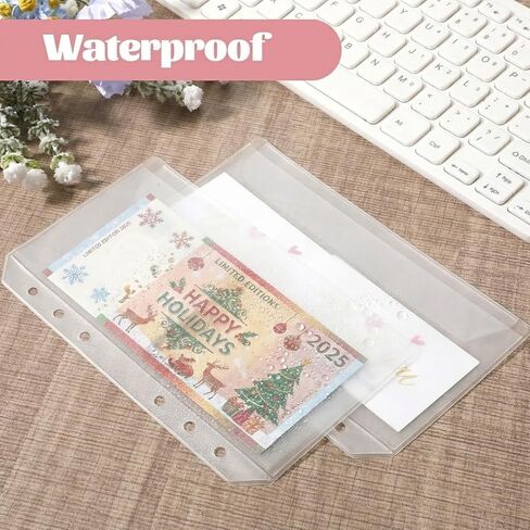A6 Binder Pockets, 12PCS Clear PVC Zipless Cash Envelopes, A6 Cash Envelopes, 6-Hole Punched Side-Loading Budget Planner Inserts for 6-Ring Binder for Money Organizing in Saudi Arabia