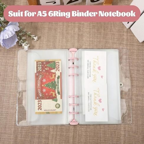 A6 Binder Pockets, 12PCS Clear PVC Zipless Cash Envelopes, A6 Cash Envelopes, 6-Hole Punched Side-Loading Budget Planner Inserts for 6-Ring Binder for Money Organizing in Saudi Arabia
