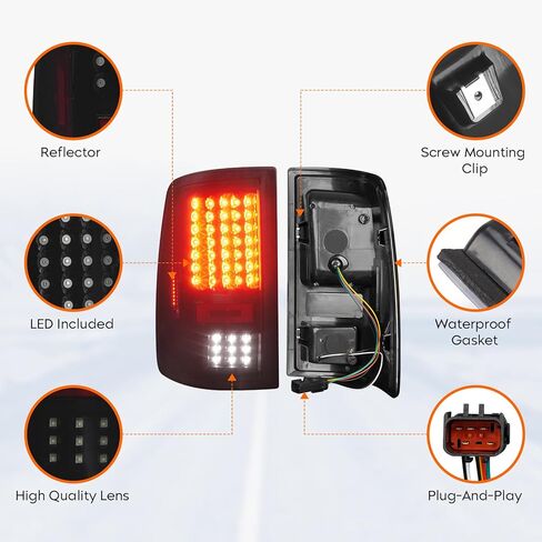 Tresound LED Tail Light + 3rd Brake Cargo Lamp for Dodge Ram 1500 2013-2018, for Ram 2500 & 3500 2014-2018, for 2019-2024 RAM 1500 Classic [Only fit Factory LED Model] Black Housing Smoked Lens in Kuwait