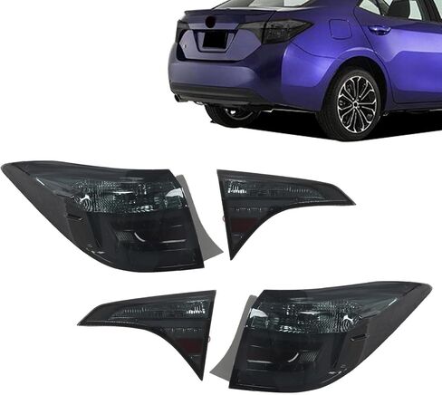 Rear Left+Right Smoke Tail Light Assembly Compatible With 2014-2016 Toyota Corolla Full LED Driver Passenger Side LED Taillight Brake Lamps Direct Replacement Black Housing/Smoke Lens (14-16) in Kuwait