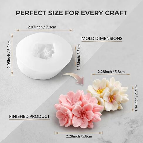 2-Pack 3D Cherry Blossom Candle Molds Realistic Sakura Silicone Flower Molds for Scented Candle Making, Resin Casting, Soap, Plaster Crafts, Fondant Cake Decorating & DIY Gifts in Saudi Arabia