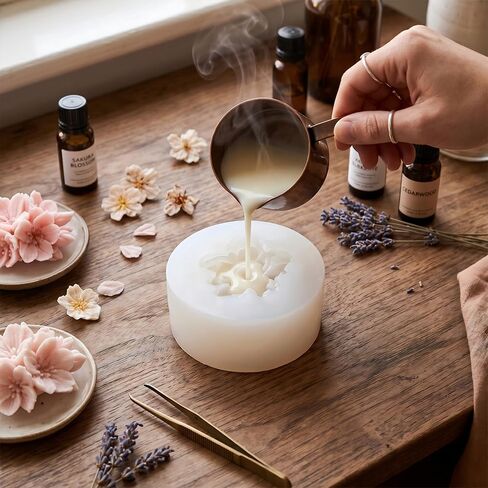 2-Pack 3D Cherry Blossom Candle Molds Realistic Sakura Silicone Flower Molds for Scented Candle Making, Resin Casting, Soap, Plaster Crafts, Fondant Cake Decorating & DIY Gifts in Saudi Arabia