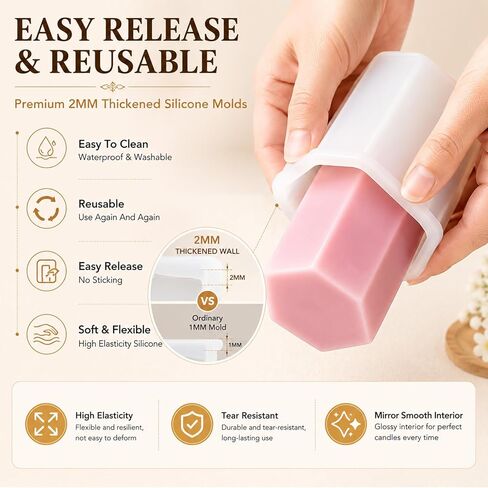 Candle Making Kit, 8PCS 2mm Thickened Silicone Candle Molds & 50 Sets Cherry Wood Wicks - Crackling Wooden Wicks with Metal Stands for Pillar, Votive - Includes 60 Glue Dots in Saudi Arabia