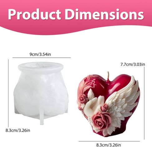 Heart Candle Mold, Love Heart Wing Silicone Candle Molds for Candles Making Resin Casting Aromatherapy Candles Handmade Wax Home Decor, Wedding Valentine's Day Gifts in Saudi Arabia