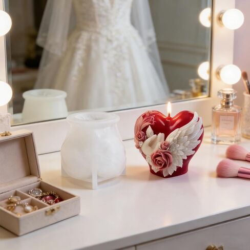 Heart Candle Mold, Love Heart Wing Silicone Candle Molds for Candles Making Resin Casting Aromatherapy Candles Handmade Wax Home Decor, Wedding Valentine's Day Gifts in Saudi Arabia