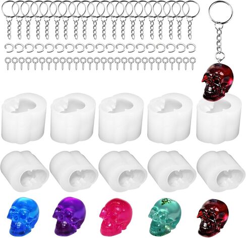 3D Skull Resin Molds, 10 Pcs Mini Cute Tortoise Candle Making Mold Halloween Skull Head Epoxy Resin Mold with Key Rings for Resin Craft DIY in Saudi Arabia