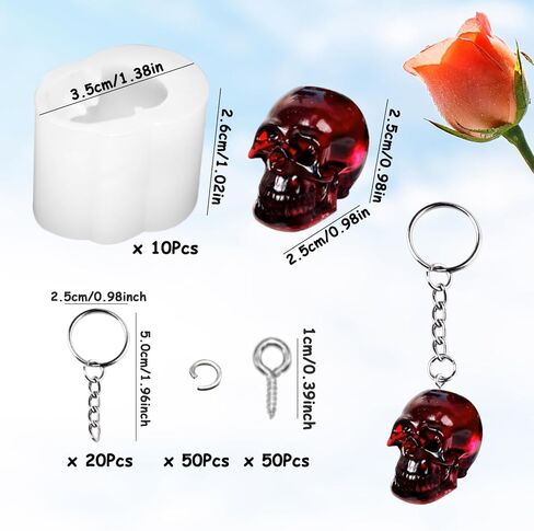 3D Skull Resin Molds, 10 Pcs Mini Cute Tortoise Candle Making Mold Halloween Skull Head Epoxy Resin Mold with Key Rings for Resin Craft DIY in Saudi Arabia