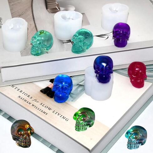 3D Skull Resin Molds, 10 Pcs Mini Cute Tortoise Candle Making Mold Halloween Skull Head Epoxy Resin Mold with Key Rings for Resin Craft DIY in Saudi Arabia