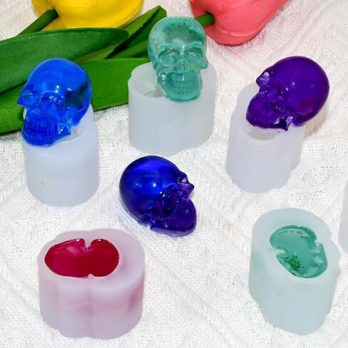3D Skull Resin Molds, 10 Pcs Mini Cute Tortoise Candle Making Mold Halloween Skull Head Epoxy Resin Mold with Key Rings for Resin Craft DIY in Saudi Arabia