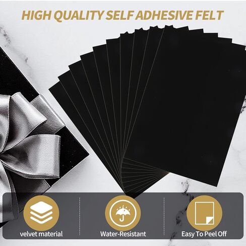 10PCS Black Felt Sheets with Self-Adhesive Backing,Soft Felt Fabric, Durable and Wear-Resistant for Crafts, Jewelry Box Lining, Home Décor, and DIY Projects (8.3"x11.8") in Kuwait