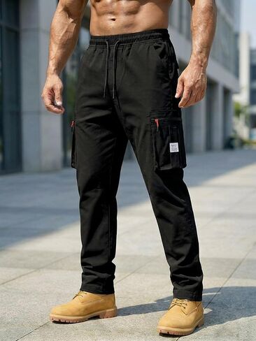 Men's Cargo Pants Drawstring Elastic Waist with Zipper Pockets for Outdoor Hiking in Saudi Arabia