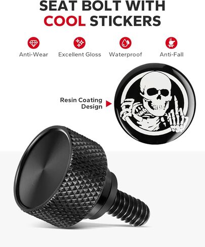 Amazicha Stainless Steel Seat Bolt Skull Pattern Tab Screw Mount Knob Cover Compatible for Harley Davidson Sportster Softail Touring Dyna 1996-2026 Black in Kuwait