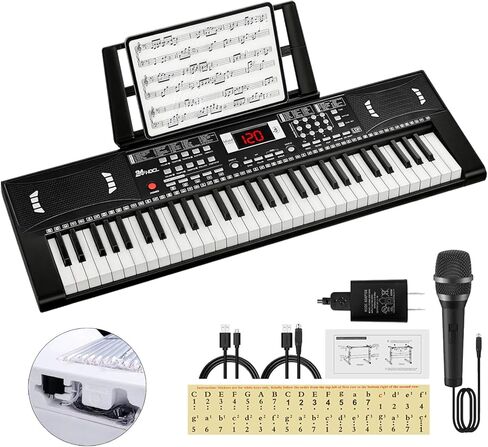 61 Key Keyboard Piano, Digital Kids Piano Keyboard with Stand, Gift for Early Education Children, Black in Saudi Arabia