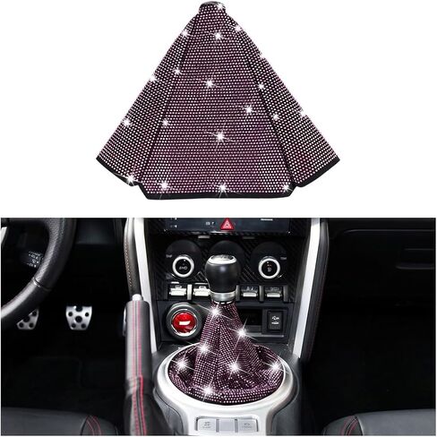 Bling Car Shift Boot Cover, Rhinestone Manual Auto Vehicle Gear Shifter Knob Boot Dust Protector, Diamond Auto Gear Stick Shifting Knob Gaiter Sleeve Cover, Universal Fit (Purple) in Kuwait