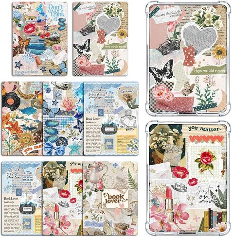 Rngmsi Insert Cardstock for Clear Case - 8Pcs Vintage Aesthetic Cardstock Inserts Compatible with Kindle Paperwhite 11th-12th, 6.9"X4.8" Bookish Papers for E-Reader Clear Back Cover, Book Lover Gifts in Kuwait