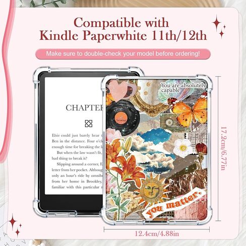 Rngmsi Insert Cardstock for Clear Case - 8Pcs Vintage Aesthetic Cardstock Inserts Compatible with Kindle Paperwhite 11th-12th, 6.9"X4.8" Bookish Papers for E-Reader Clear Back Cover, Book Lover Gifts in Kuwait