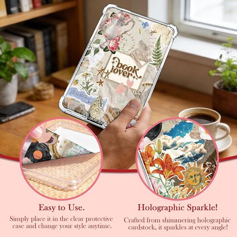 Rngmsi Insert Cardstock for Clear Case - 8Pcs Vintage Aesthetic Cardstock Inserts Compatible with Kindle Paperwhite 11th-12th, 6.9"X4.8" Bookish Papers for E-Reader Clear Back Cover, Book Lover Gifts in Kuwait