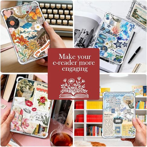 Rngmsi Insert Cardstock for Clear Case - 8Pcs Vintage Aesthetic Cardstock Inserts Compatible with Kindle Paperwhite 11th-12th, 6.9"X4.8" Bookish Papers for E-Reader Clear Back Cover, Book Lover Gifts in Kuwait