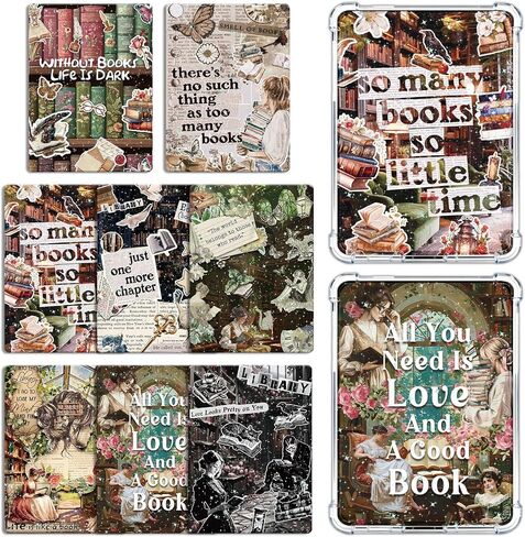 Rngmsi Insert Cardstock for Clear Case - 8Pcs Vintage Aesthetic Cardstock Inserts Compatible with Kindle Paperwhite 11th-12th, 6.9"X4.8" Bookish Papers for E-Reader Clear Back Cover, Book Lover Gifts in Kuwait