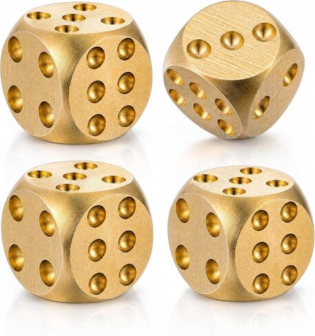 مجموعة نرد معدنية من النحاس الصلب مكونة من قطعتين من Balacoo، معدن ثقيل متوازن ذهبي لألعاب Mahjong Poker Tabletop RPG - ملحقات ألعاب النحاس المصقول (15 مم) in Kuwait