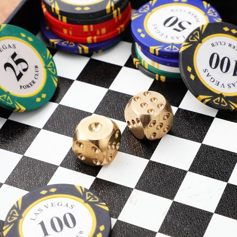 مجموعة نرد معدنية من النحاس الصلب مكونة من قطعتين من Balacoo، معدن ثقيل متوازن ذهبي لألعاب Mahjong Poker Tabletop RPG - ملحقات ألعاب النحاس المصقول (15 مم) in Kuwait