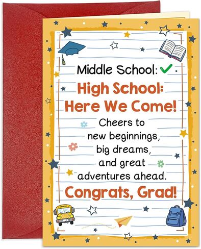 Middle School Graduation Gift Card for Teenagers, 8th Grade Graduation Gifts for Boys Girls, High School Here We Come Congrats Grad Card with Envelope, Funny Greeting Cards for Graduates in Saudi Arabia