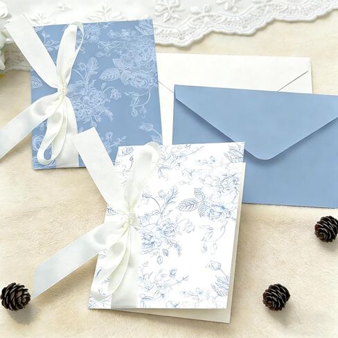 Whaline 24 Pack Blue and White Floral Cards Greeting Cards with Envelopes Stickers Ribbon Chinoiserie Blue Flower Blank Note Card for Wedding Bridal Shower Baby Shower Birthday, 4 x 6 Inch in Kuwait
