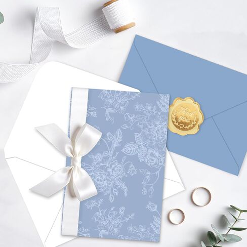 Whaline 24 Pack Blue and White Floral Cards Greeting Cards with Envelopes Stickers Ribbon Chinoiserie Blue Flower Blank Note Card for Wedding Bridal Shower Baby Shower Birthday, 4 x 6 Inch in Kuwait