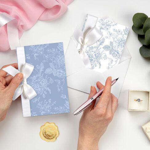 Whaline 24 Pack Blue and White Floral Cards Greeting Cards with Envelopes Stickers Ribbon Chinoiserie Blue Flower Blank Note Card for Wedding Bridal Shower Baby Shower Birthday, 4 x 6 Inch in Kuwait
