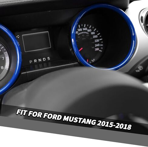 Jimen Fit for Ford Mustang 2015-2018, 2PCS Dashboard Cover Instrument Panel Trim Ring (Blue) in Kuwait